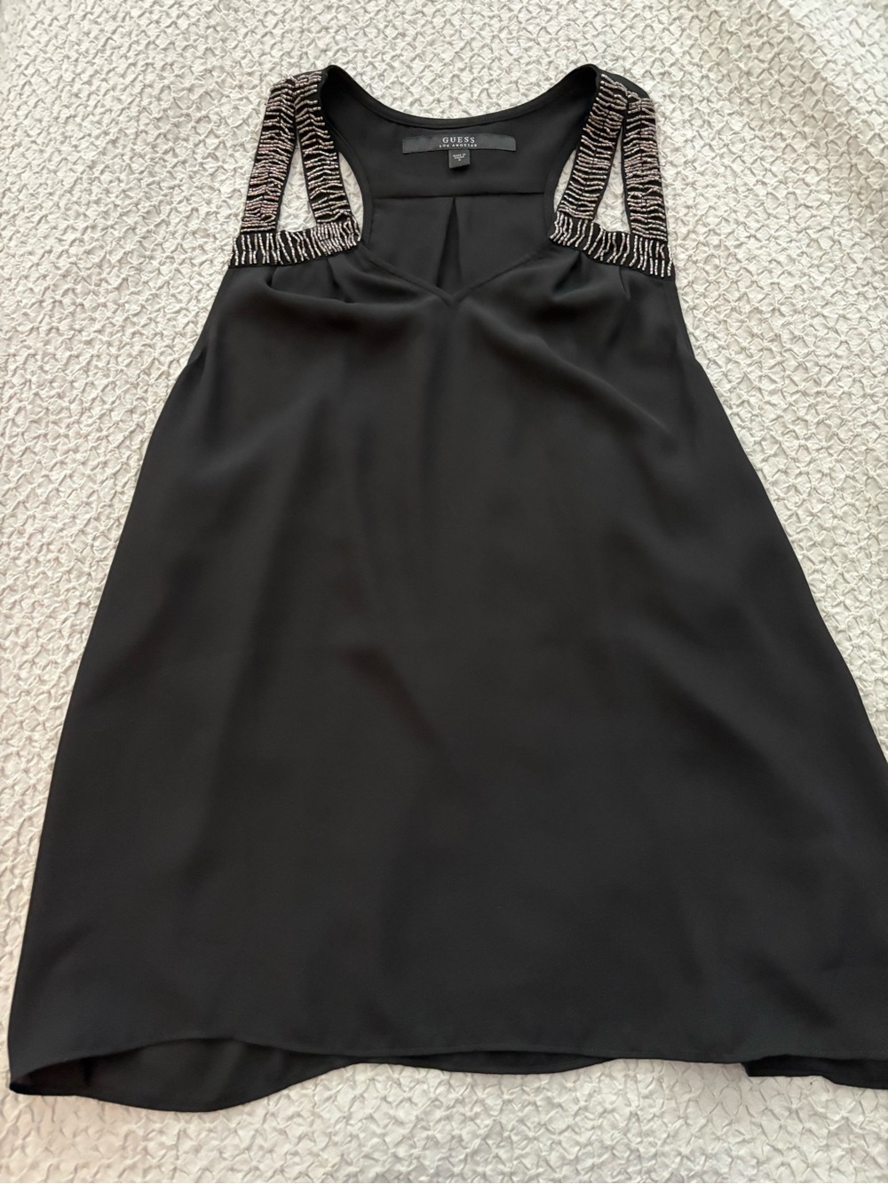 Guess Black One-Shoulder Tank with Embellished Straps